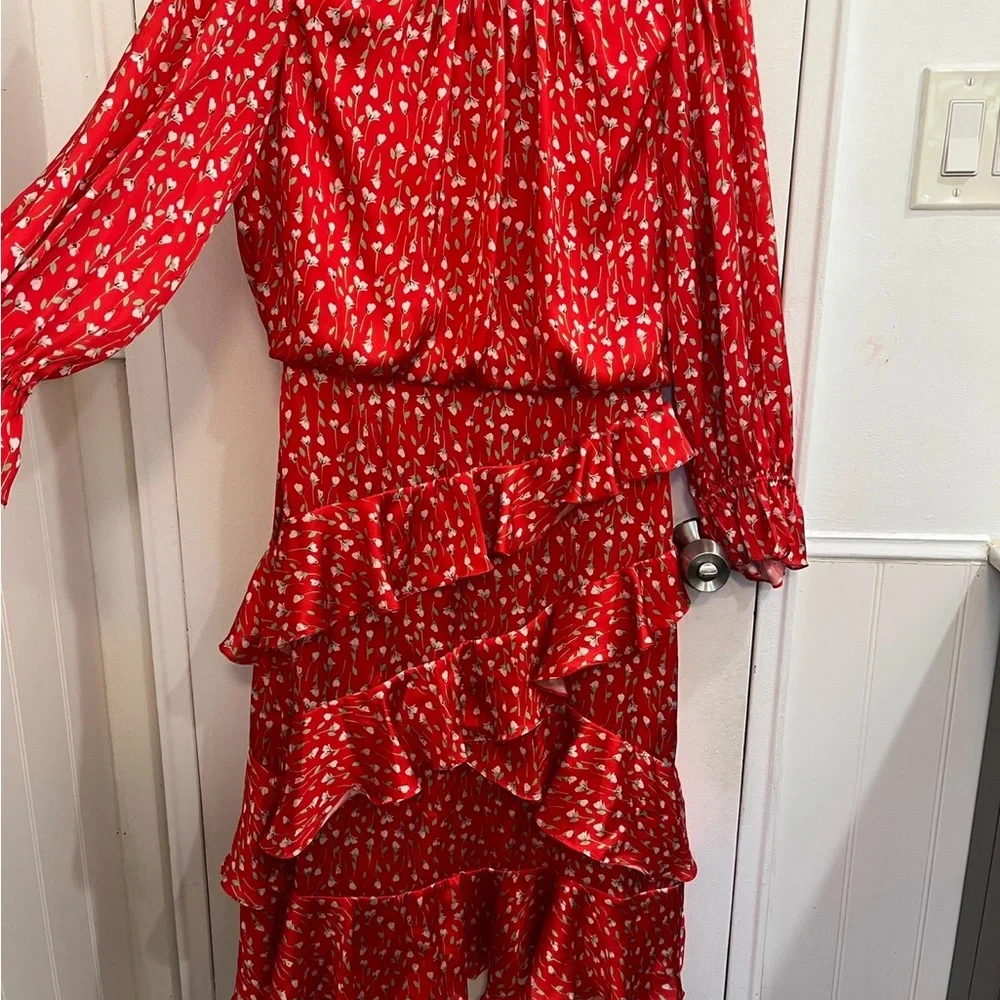 Red Ruffled Midi Dress - Picture 2 of 9